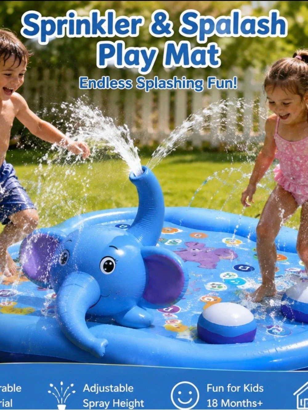 Blue Elephant Sprinkler & Splash Play Mat
